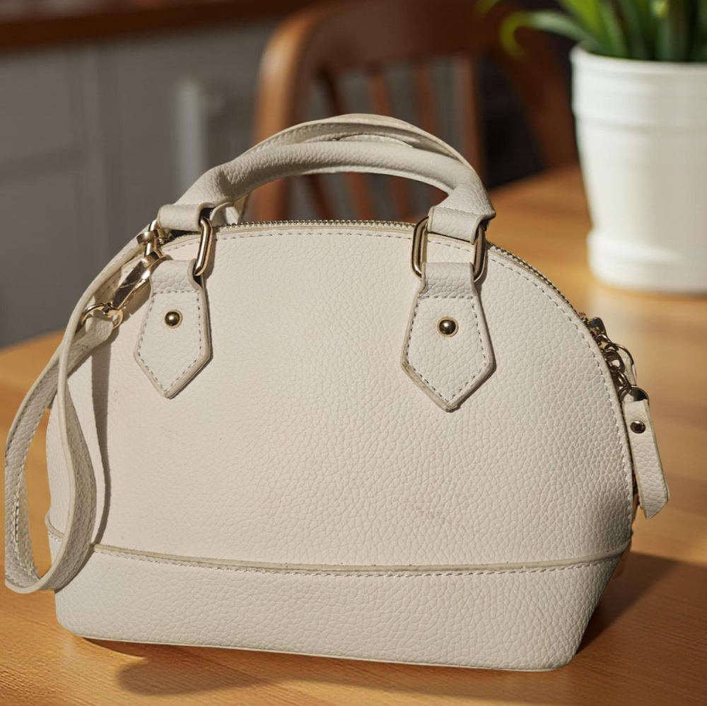 Madison West | Dome Satchel Handbag - Ivory with Brown Tassel